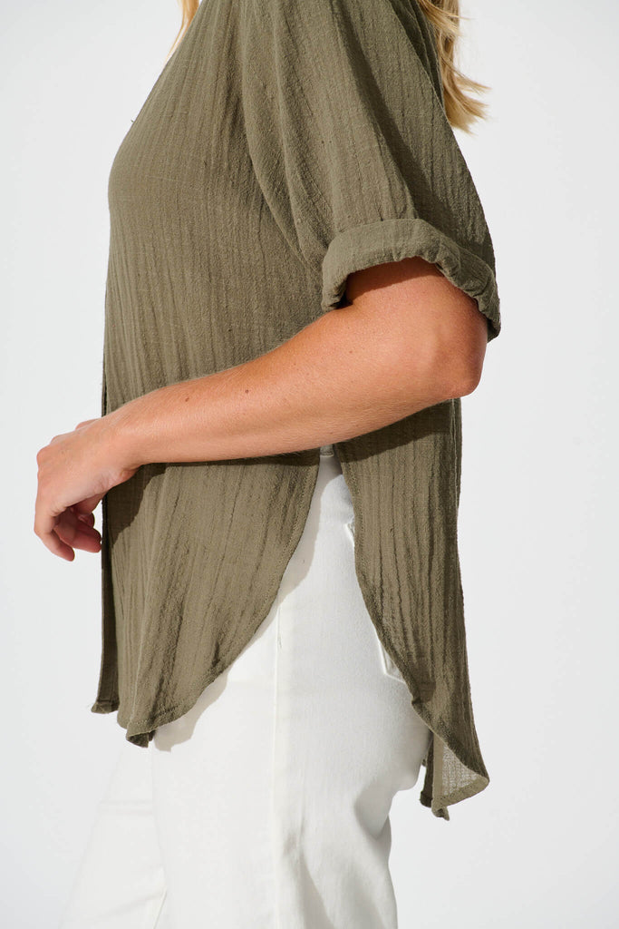 Campbell Shirt in Khaki Cotton - detail