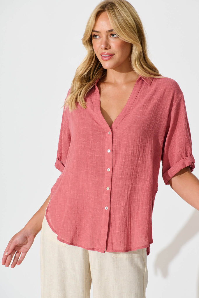 Campbell Shirt in Deep Rose Cotton - front