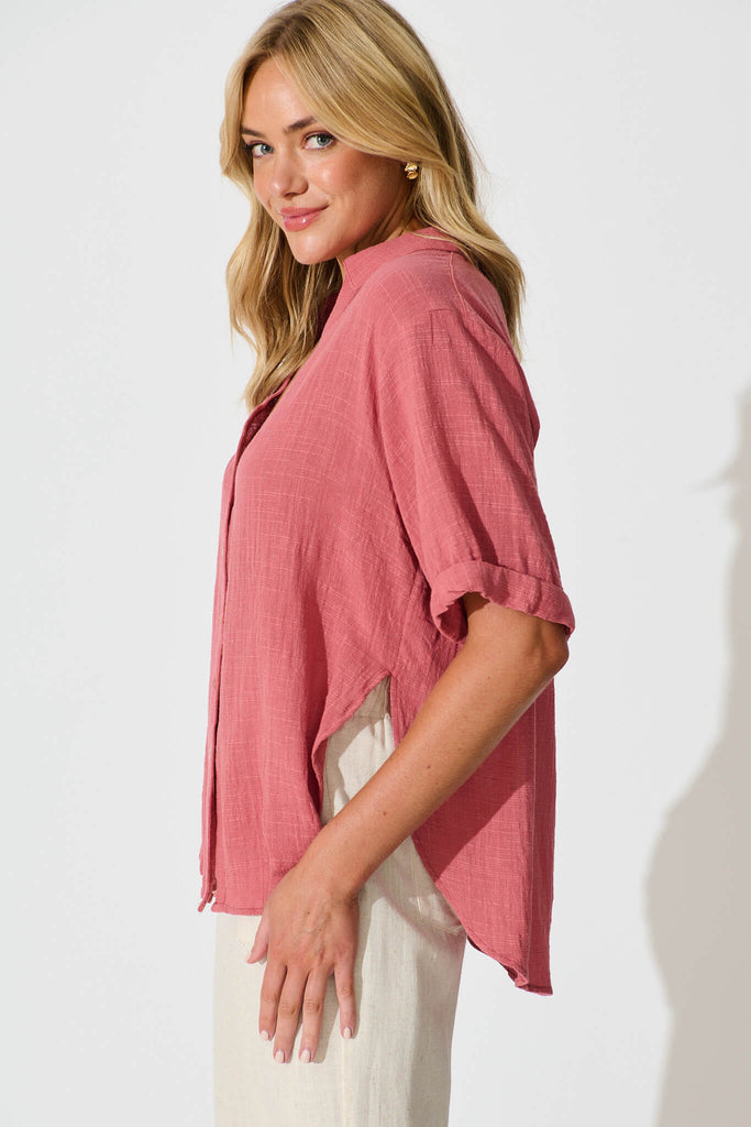 Campbell Shirt in Deep Rose Cotton - side