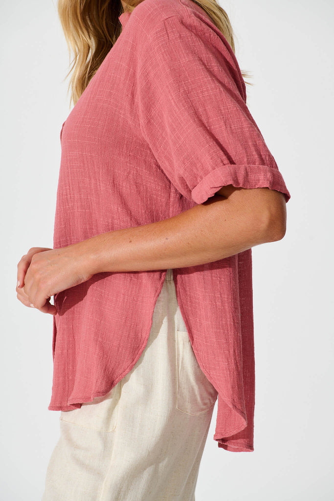 Campbell Shirt in Deep Rose Cotton - detail