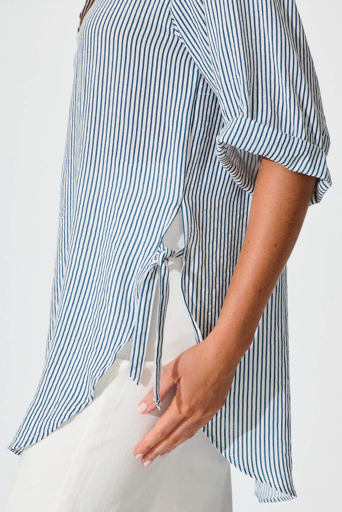 Harper Shirt in Blue and White Stripe Cotton Blend - detail