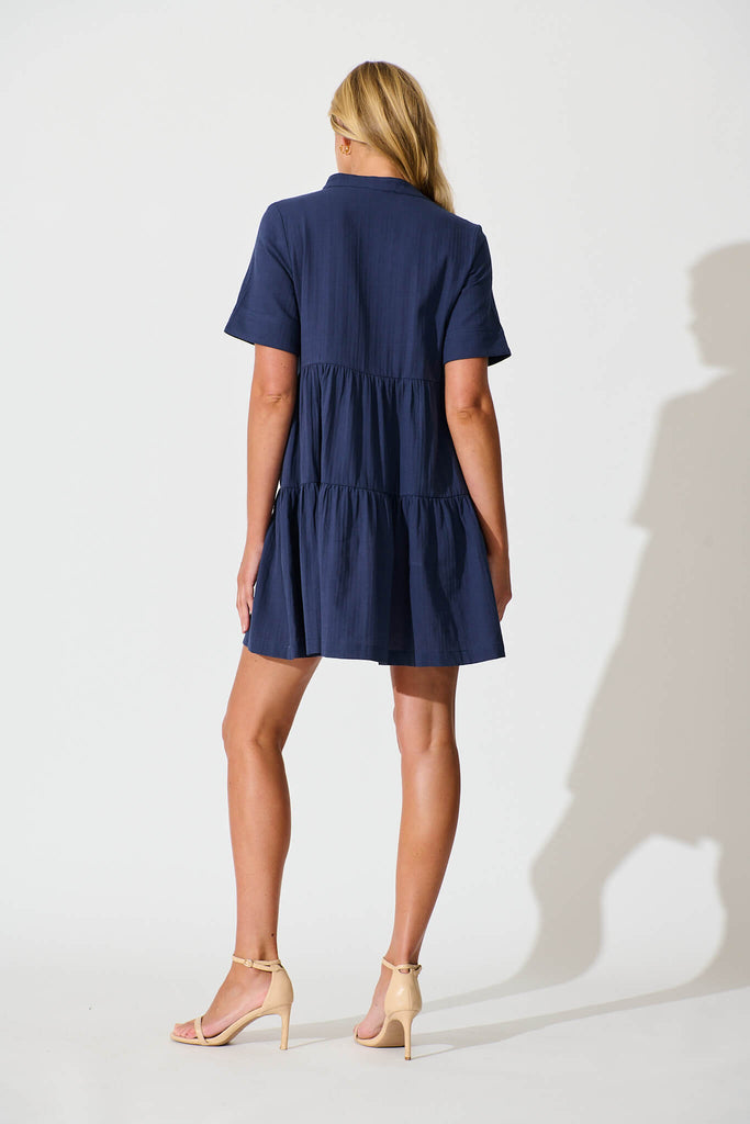 Vienna Smock Dress in Navy Cotton - back