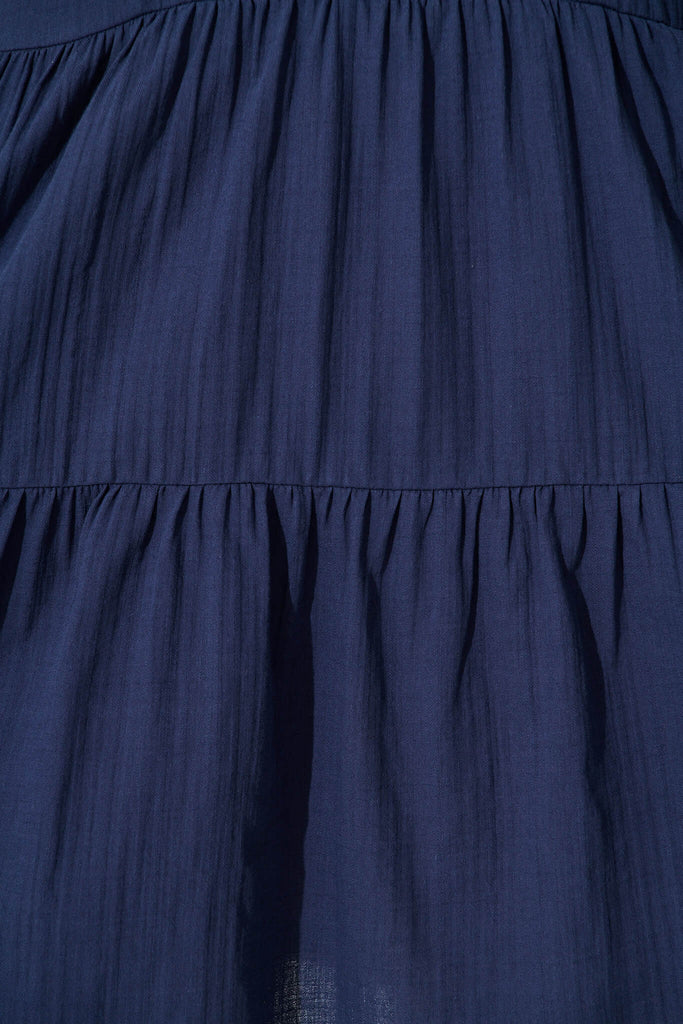 Vienna Smock Dress in Navy Cotton - fabric