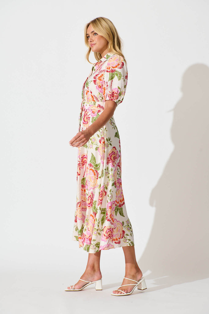 Adore Maxi Shirt Dress in Cream with Multi Floral - side