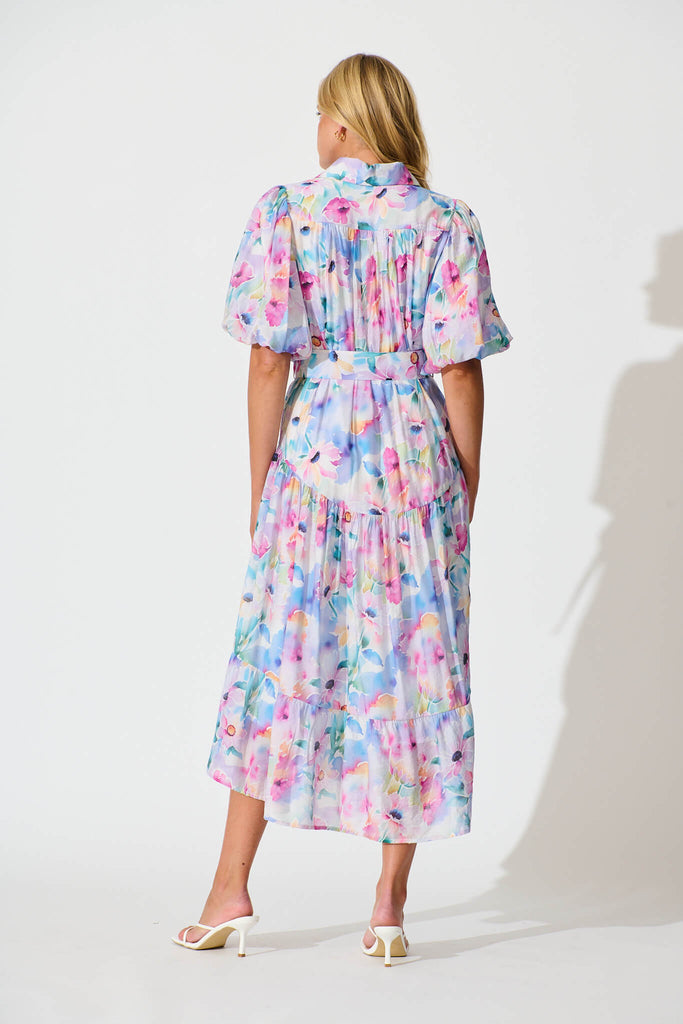 Rosina Maxi Shirt Dress in Pastel Watercolour Floral - back