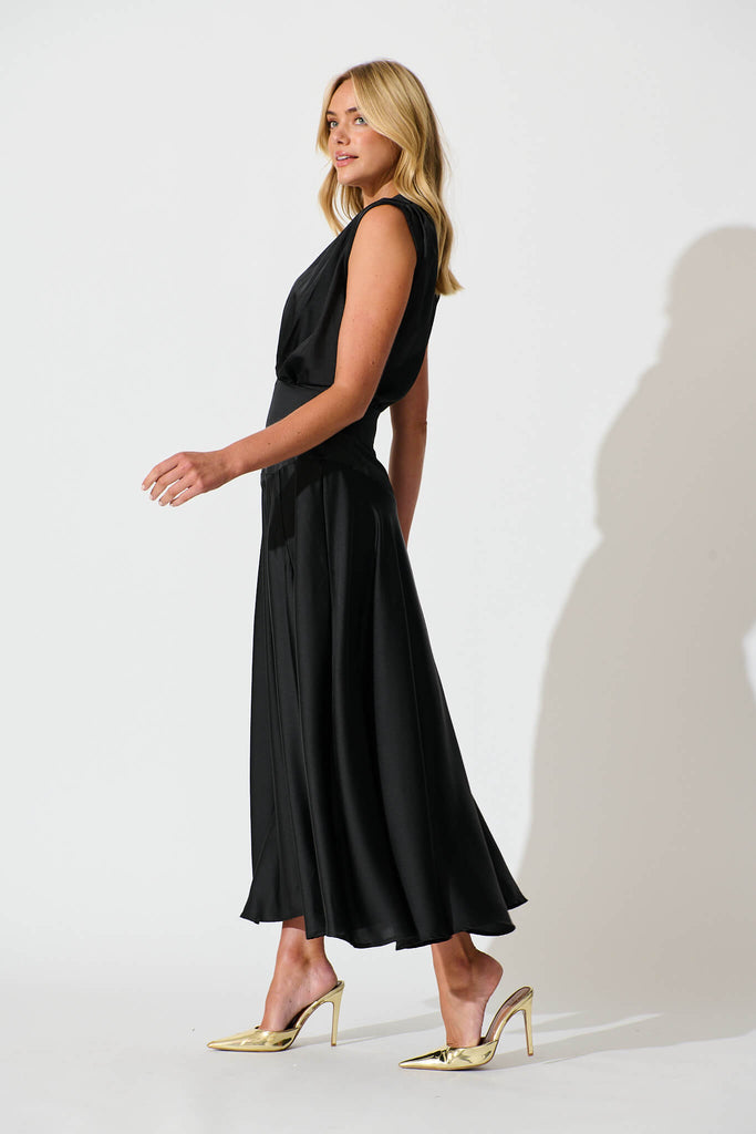 Jenibelle Maxi Dress in Black Satin - side