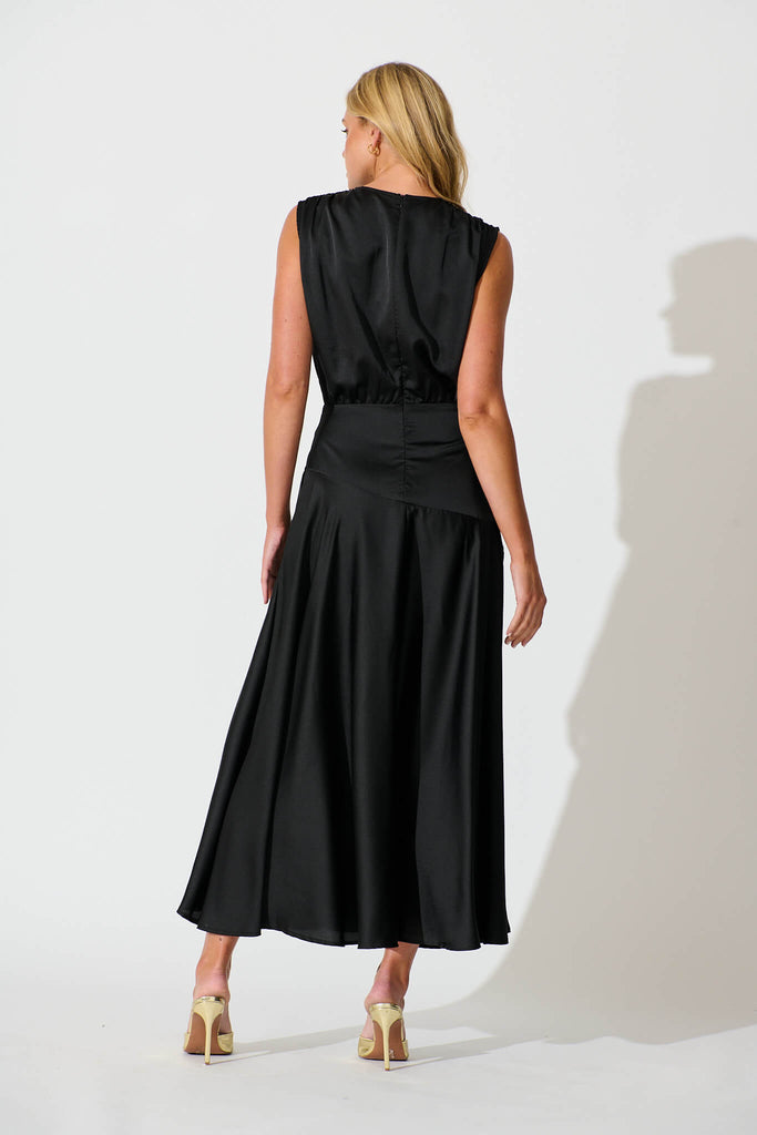 Jenibelle Maxi Dress in Black Satin- back