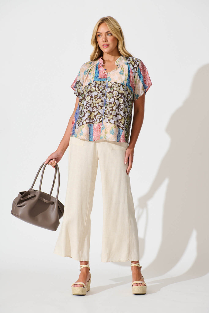 Lombard Top in Multi Patchwork Print - full length