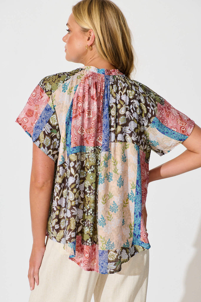 Lombard Top in Multi Patchwork Print - back