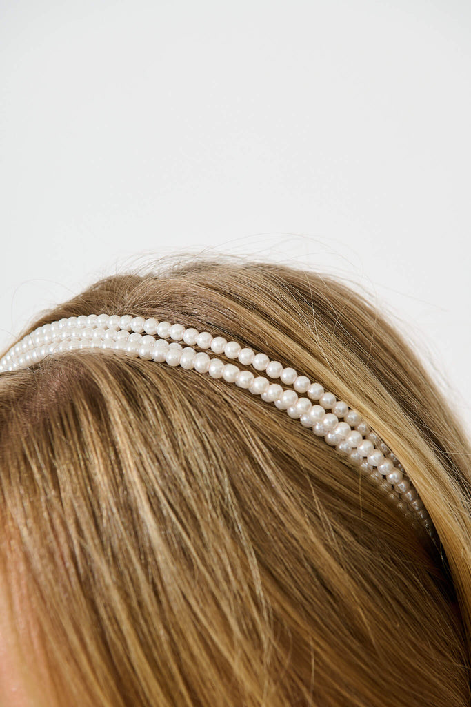 Octavia Three in One Headband in Pearl - POM detail