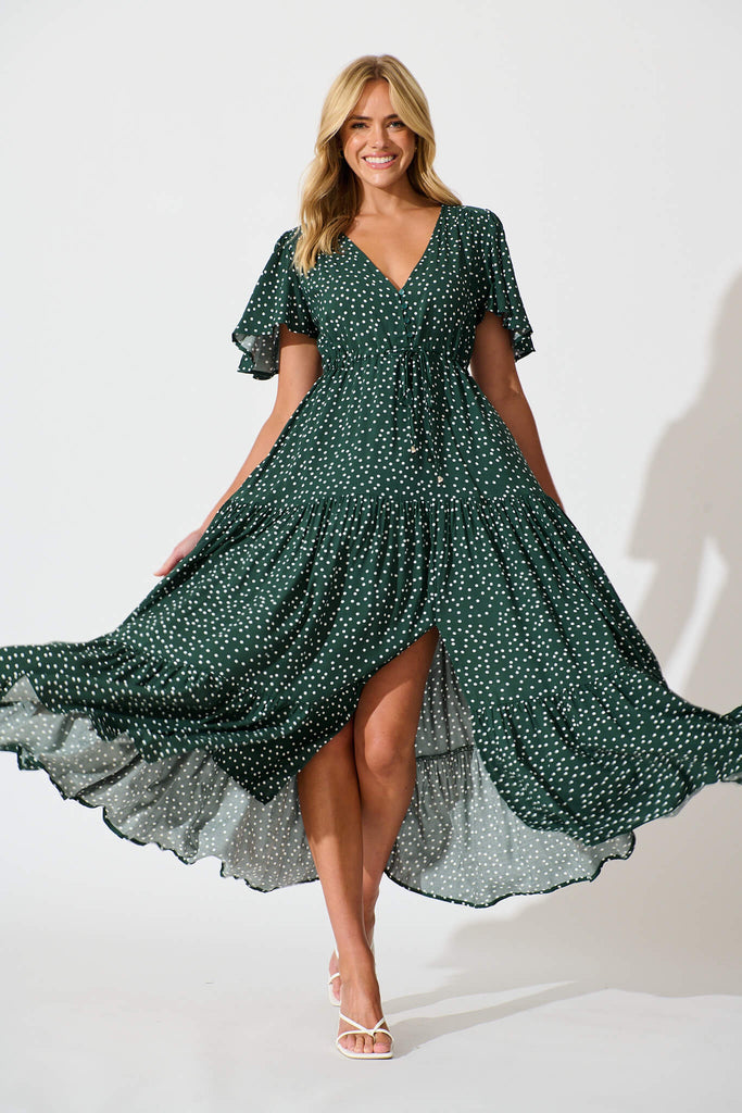 Violet Maxi Dress In Emerald With White Spot - full length