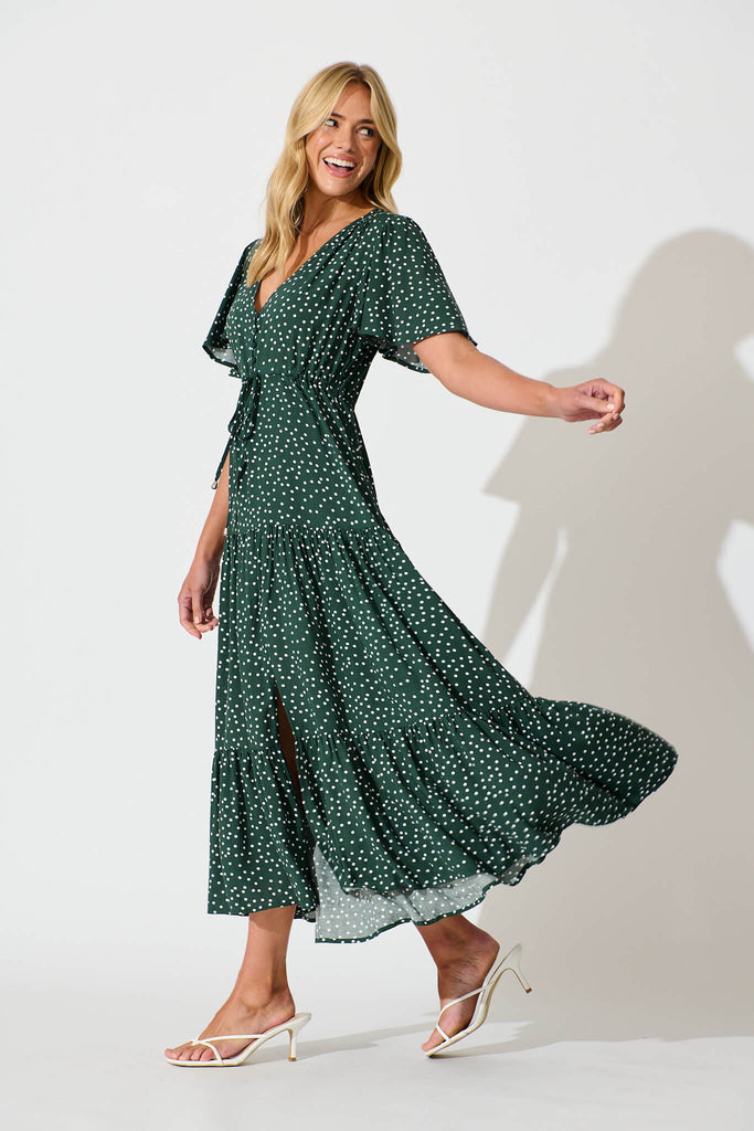 Violet Maxi Dress In Emerald With White Spot - side