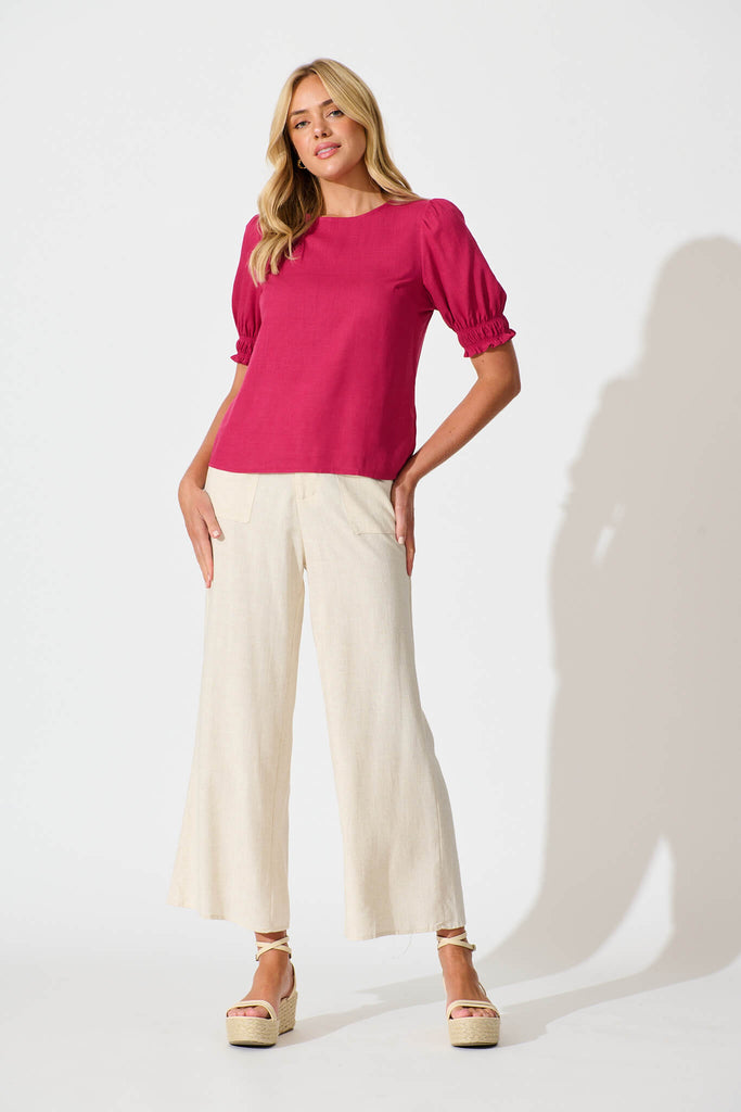 Melanie Top In Deep Rose Cotton Linen Blend - full length