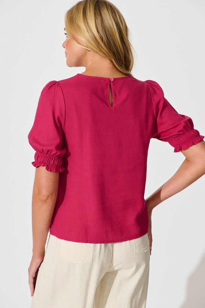 Melanie Top In Deep Rose Cotton Linen Blend - back