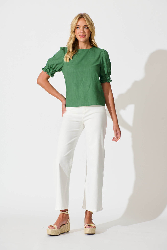 Melanie Top in Green Cotton Linen Blend - full length