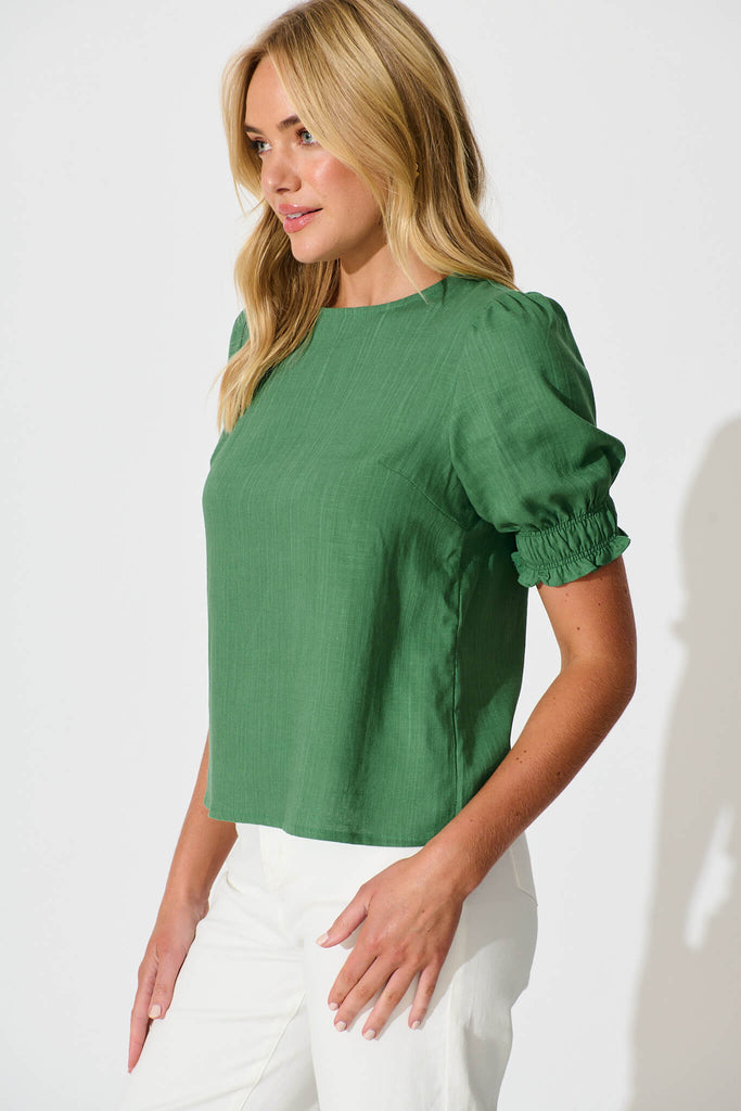 Melanie Top in Green Cotton Linen Blend - side