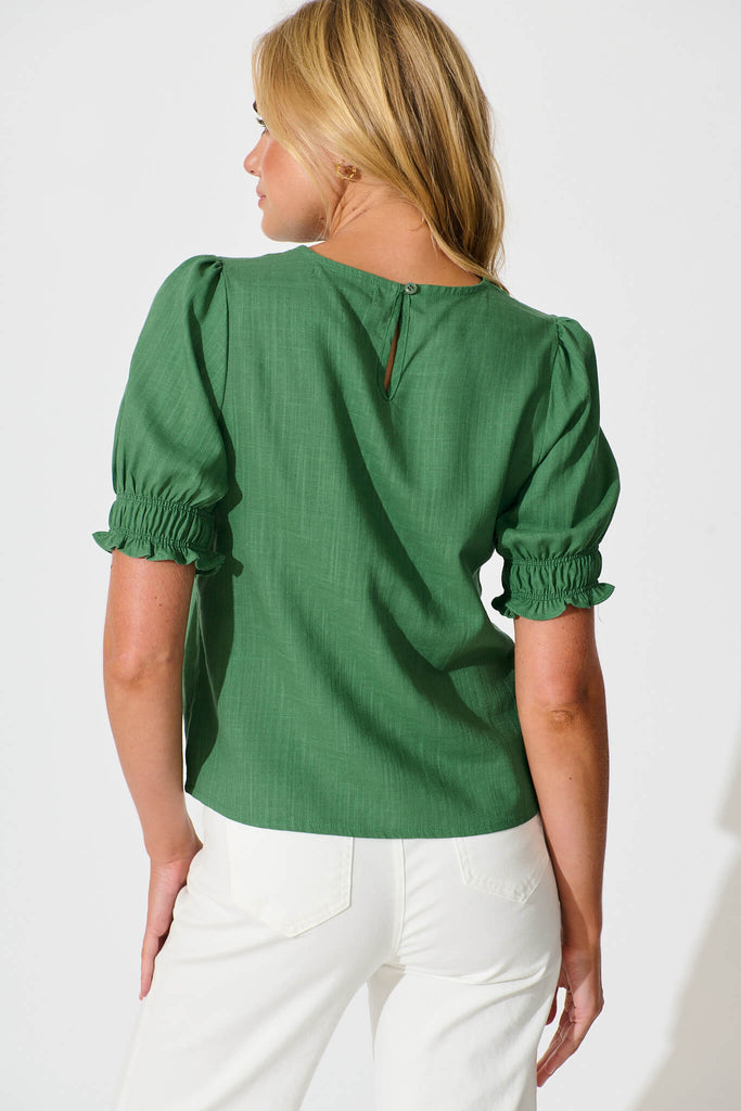 Melanie Top in Green Cotton Linen Blend - back