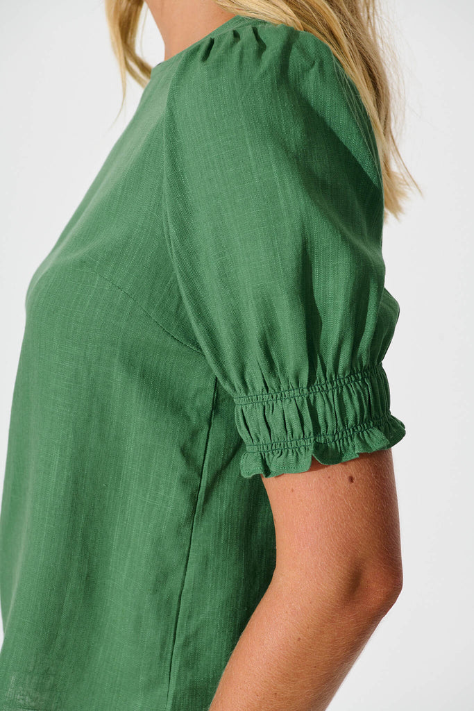 Melanie Top in Green Cotton Linen Blend - detail