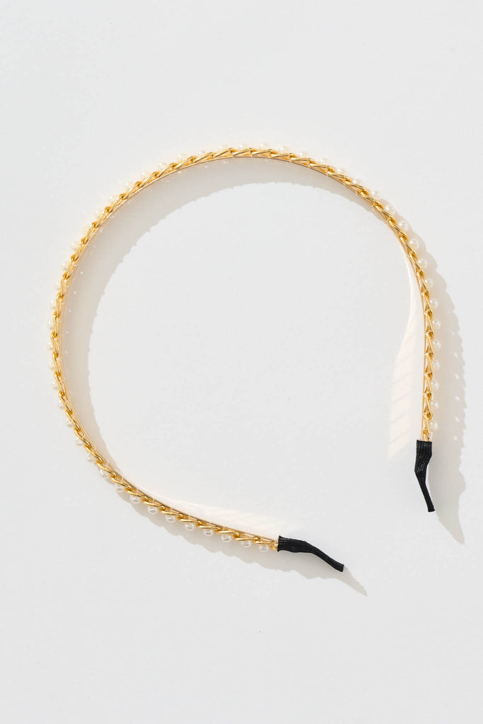 Jay Chain Headband in Gold with Pearl flatlay