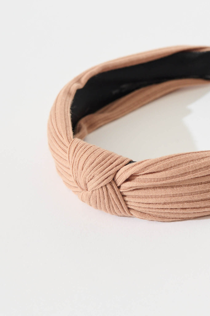 Nadia Knot Textured Headband In Light Brown flatlay detail