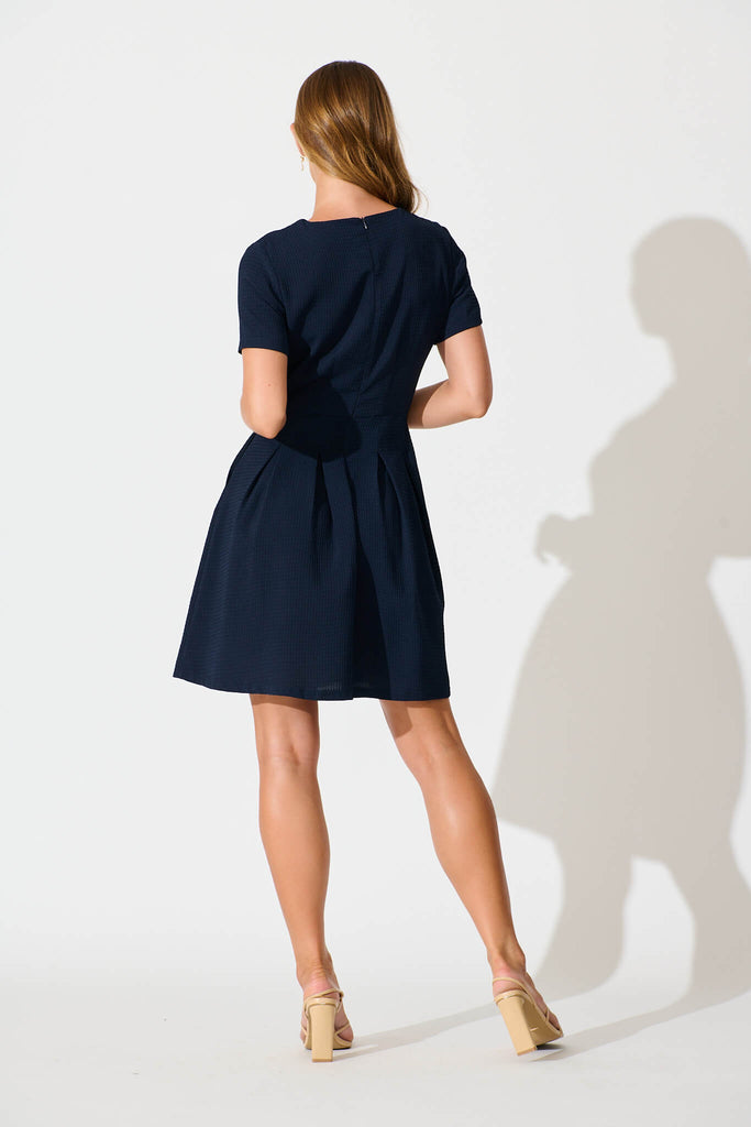 Beth Dress In Textured Navy back