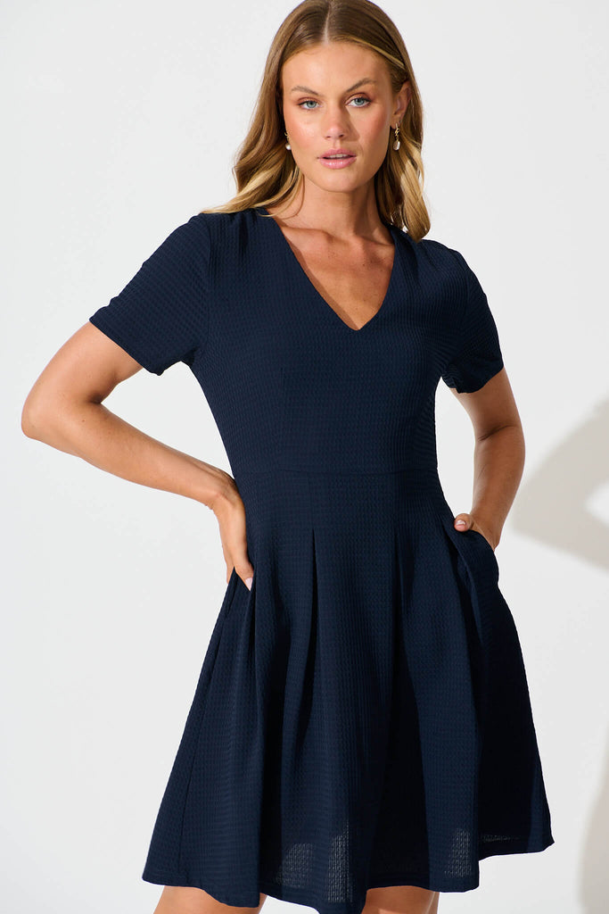 Beth Dress In Textured Navy front