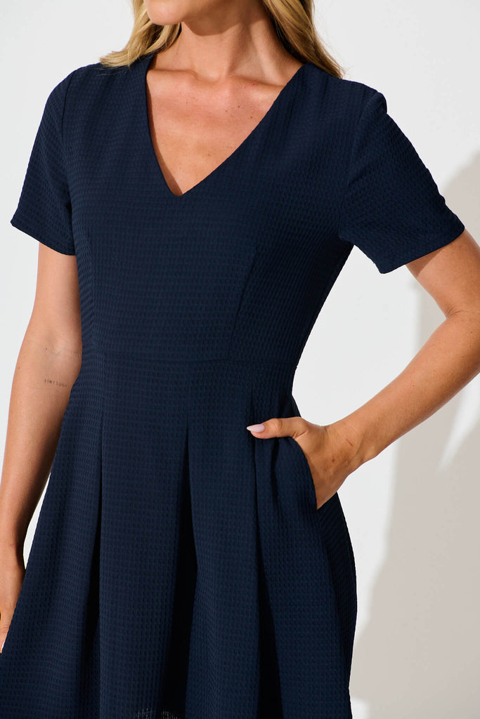 Beth Dress In Textured Navy detail