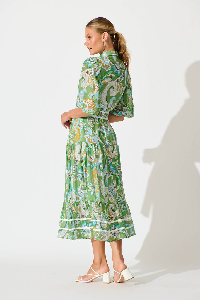 Dion Maxi Shirt Dress In Green Multi Print back