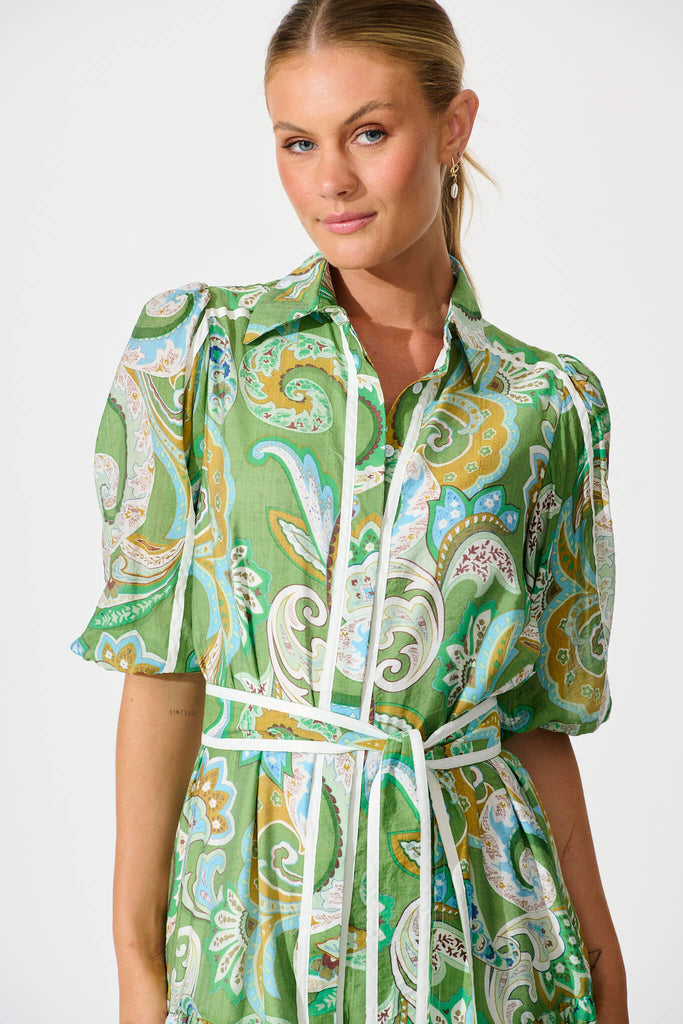 Dion Maxi Shirt Dress In Green Multi Print detail