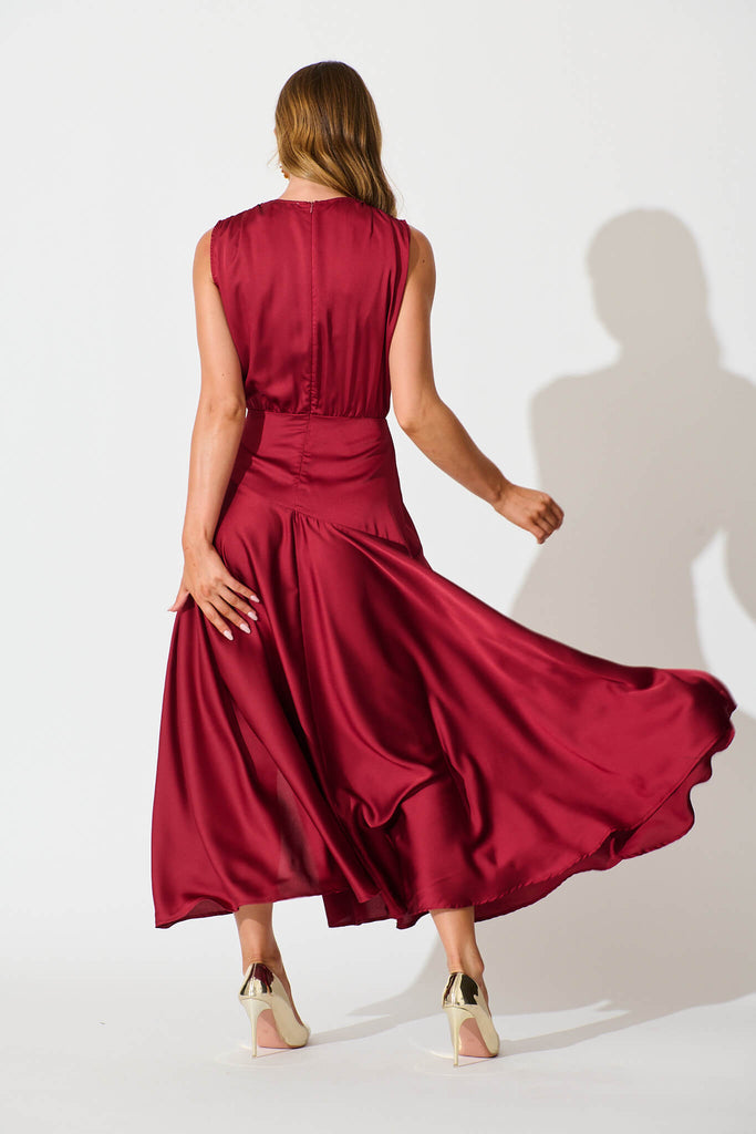 Jenibelle Maxi Dress in Wine Satin back