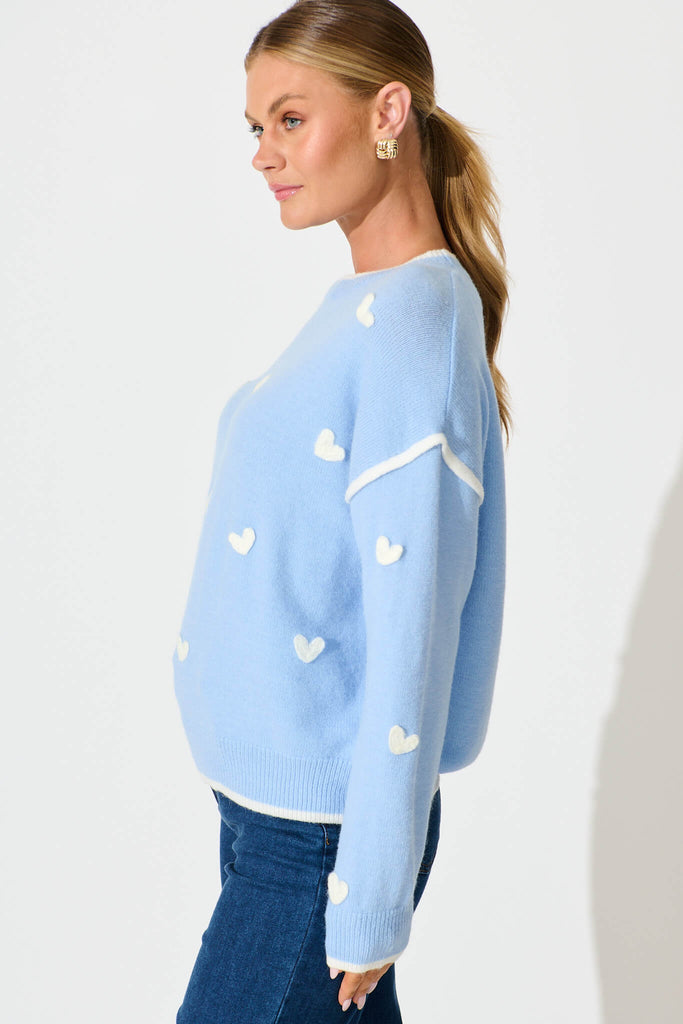 Angie Knit in Pale Blue with Cream Heart Wool Blend side