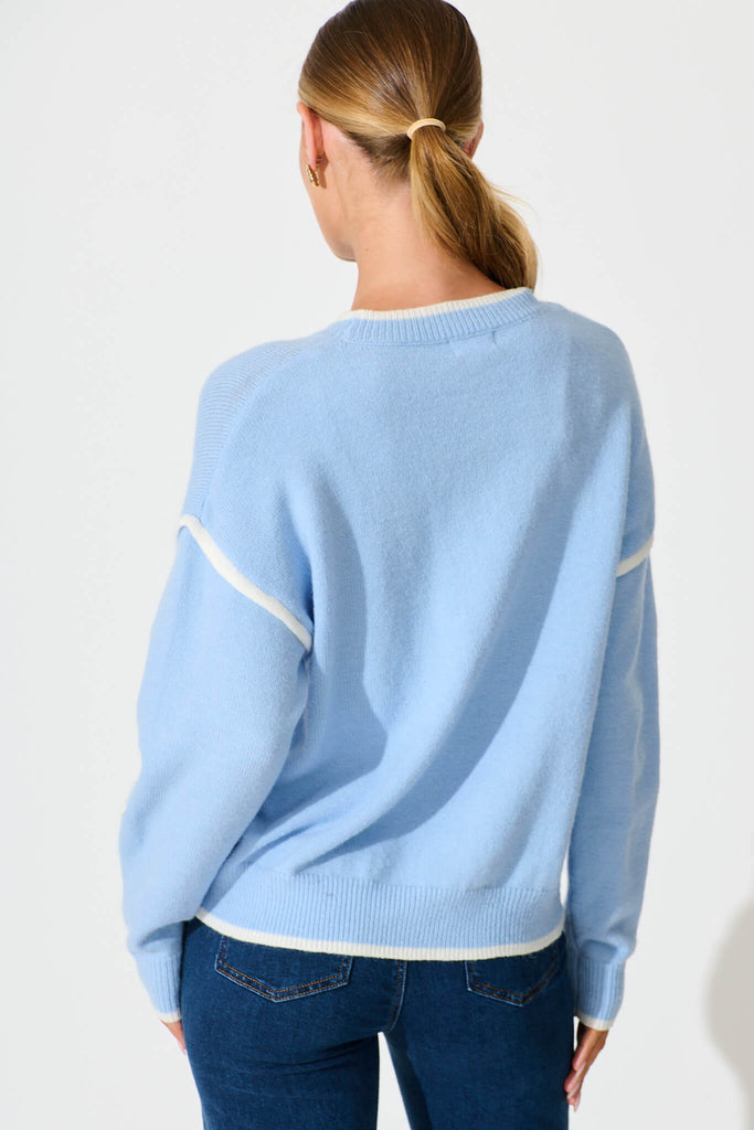 Angie Knit in Pale Blue with Cream Heart Wool Blend back