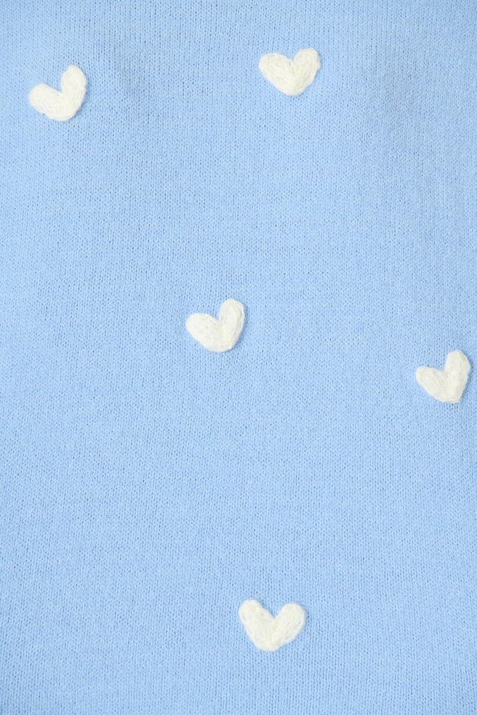 Angie Knit in Pale Blue with Cream Heart Wool Blend fabric