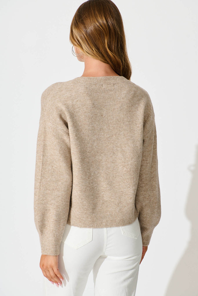 Jayce Knit Cardigan in Beige Wool Blend back