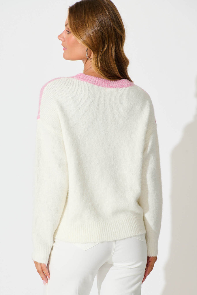 Sabre Knit in Pink with Green Colourblock Sequin Wool Blend back