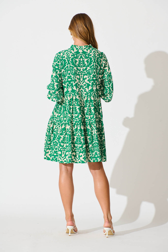 Caracelle Smock Dress In White With Green Print back