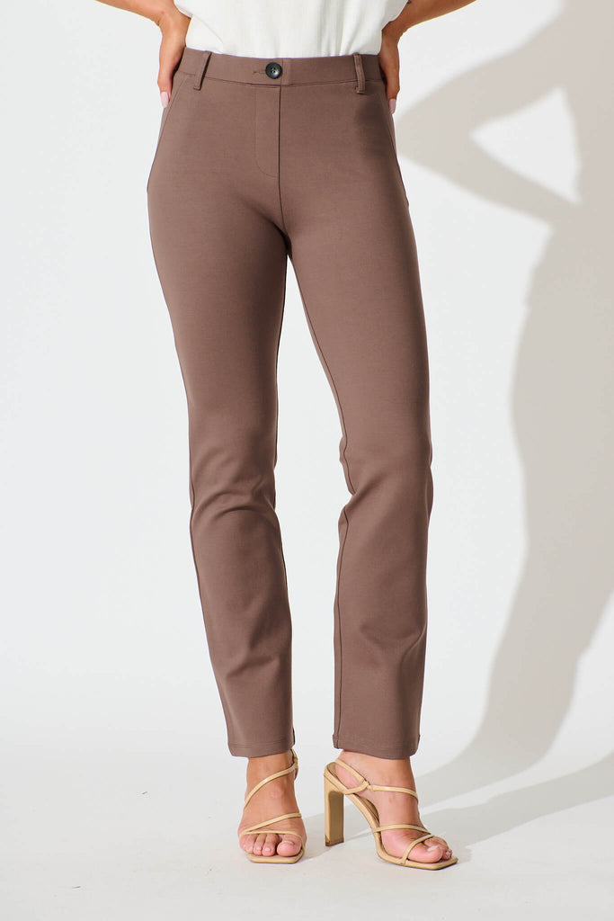 Workflow Stretch Yoga Pants in Mocha front