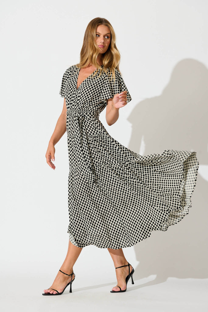 Heidi Maxi Dress in Black and Cream Geometric Print side