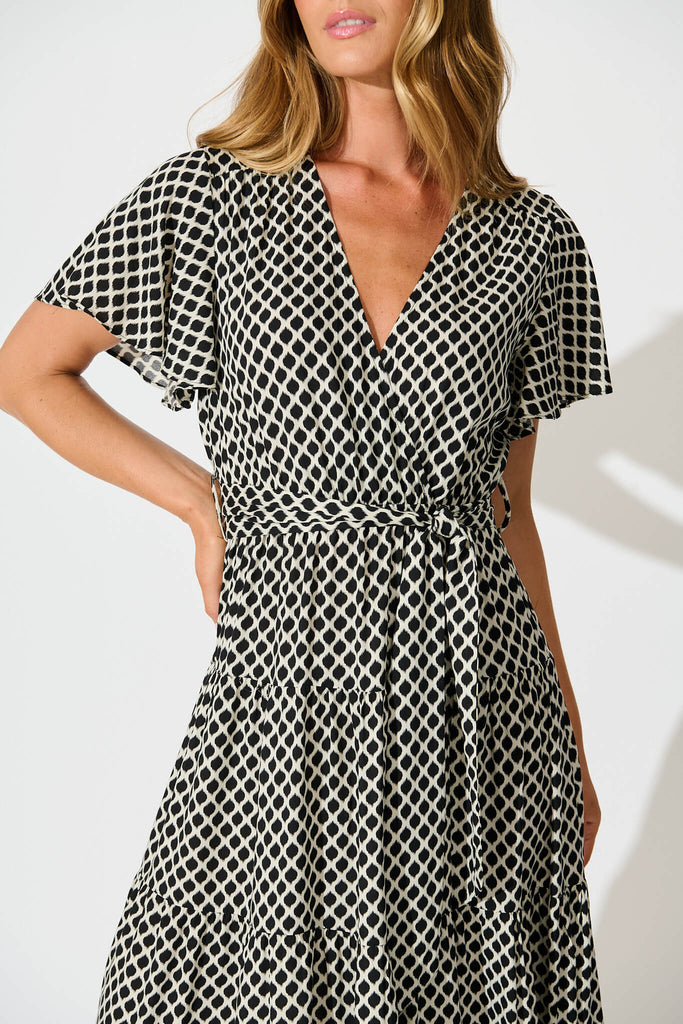 Heidi Maxi Dress in Black and Cream Geometric Print detail