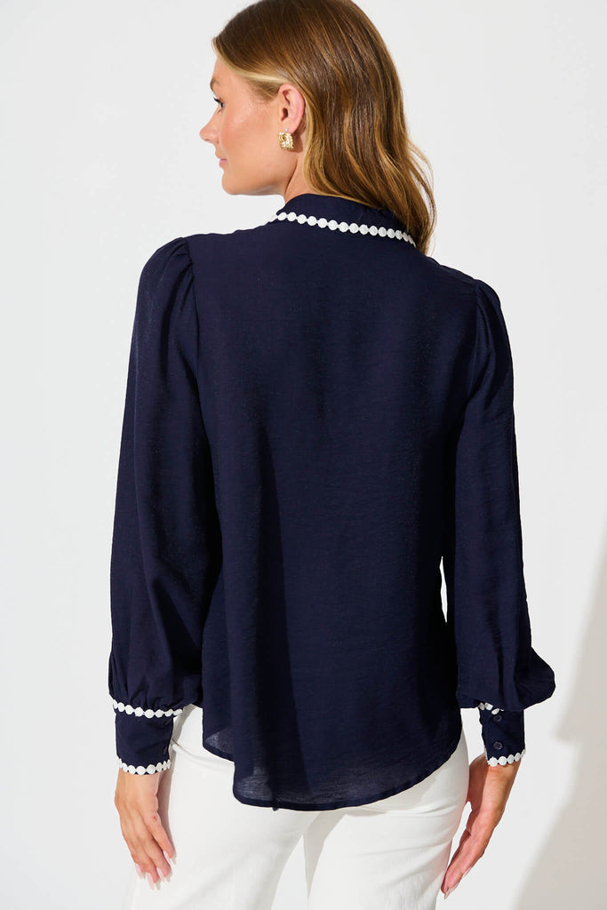 Lynelle Shirt in Navy with White Contrast Trim back