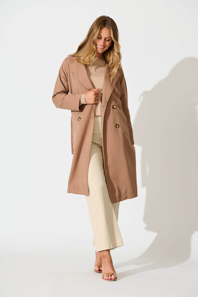 Sasha Trench Coat in Mocha full length open