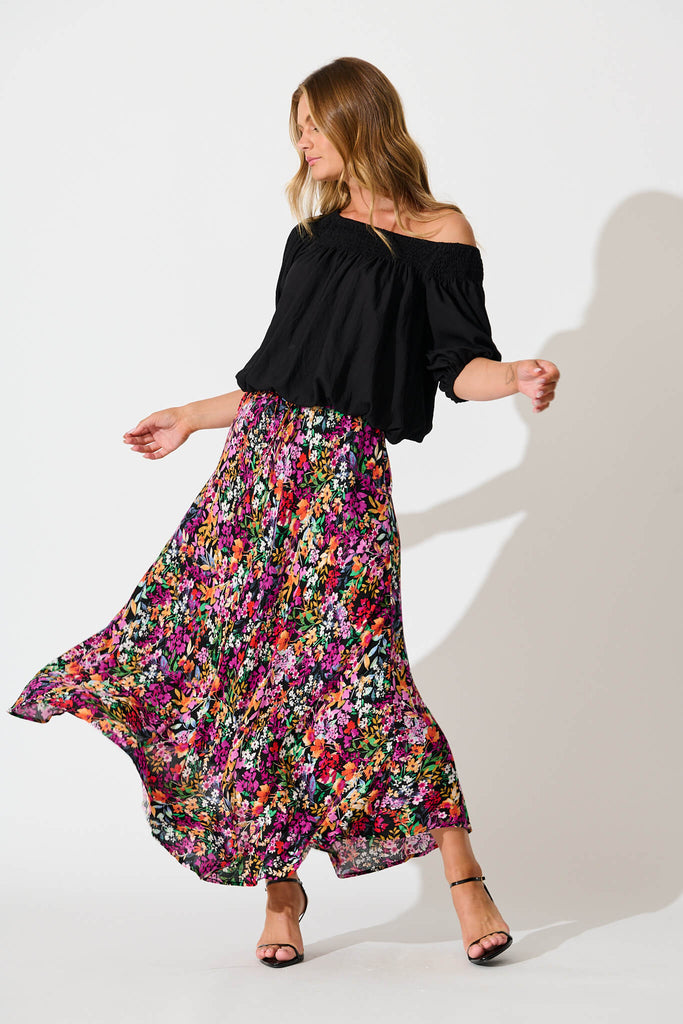 Farrell Maxi Skirt In Black Multi Floral full length