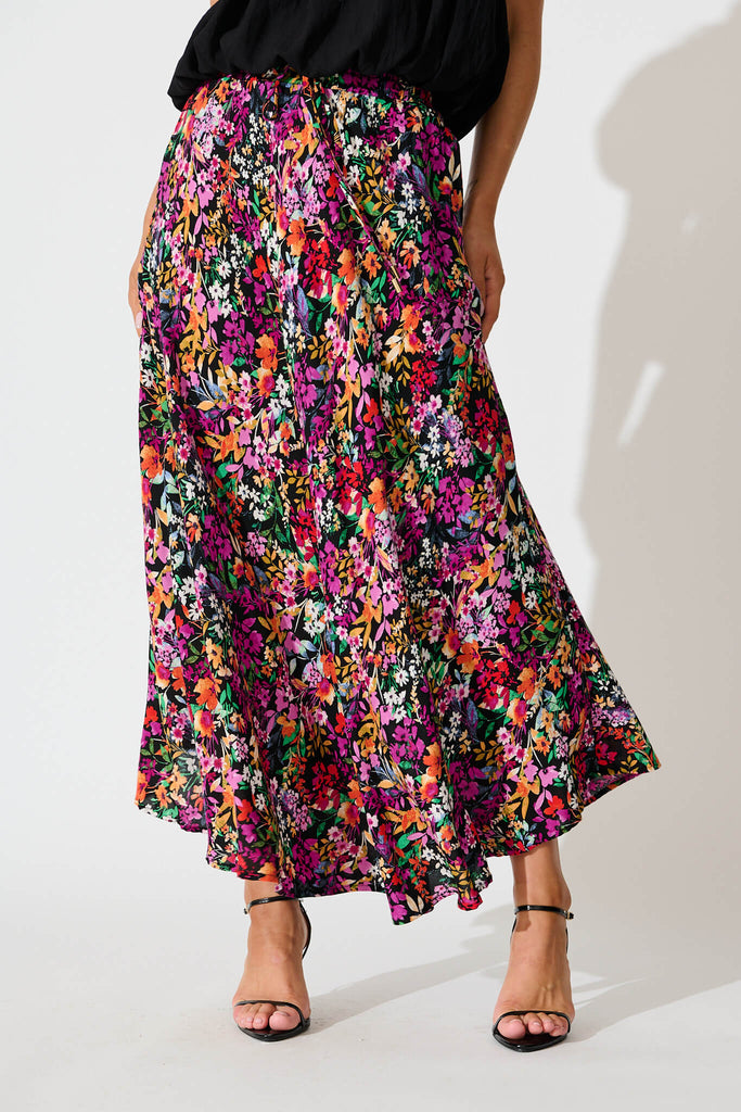 Farrell Maxi Skirt In Black Multi Floral front