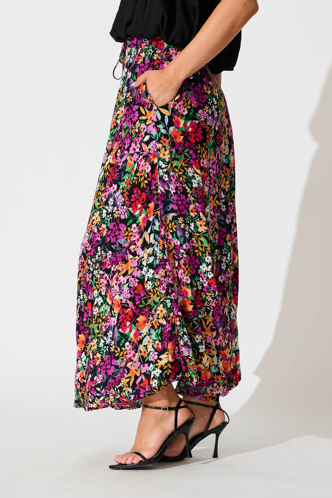 Farrell Maxi Skirt In Black Multi Floral side