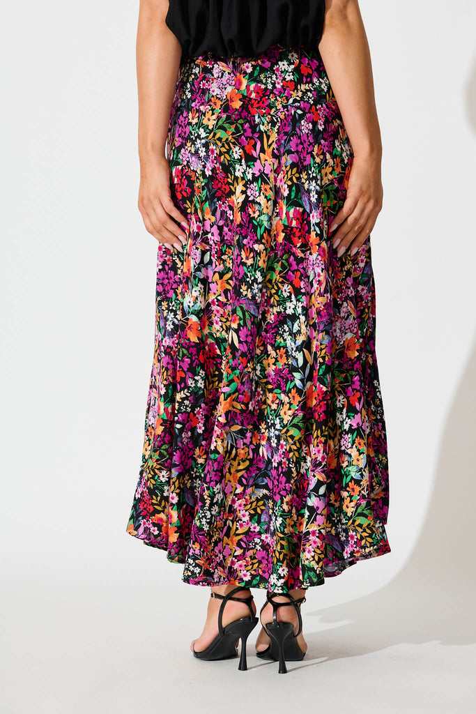 Farrell Maxi Skirt In Black Multi Floral back