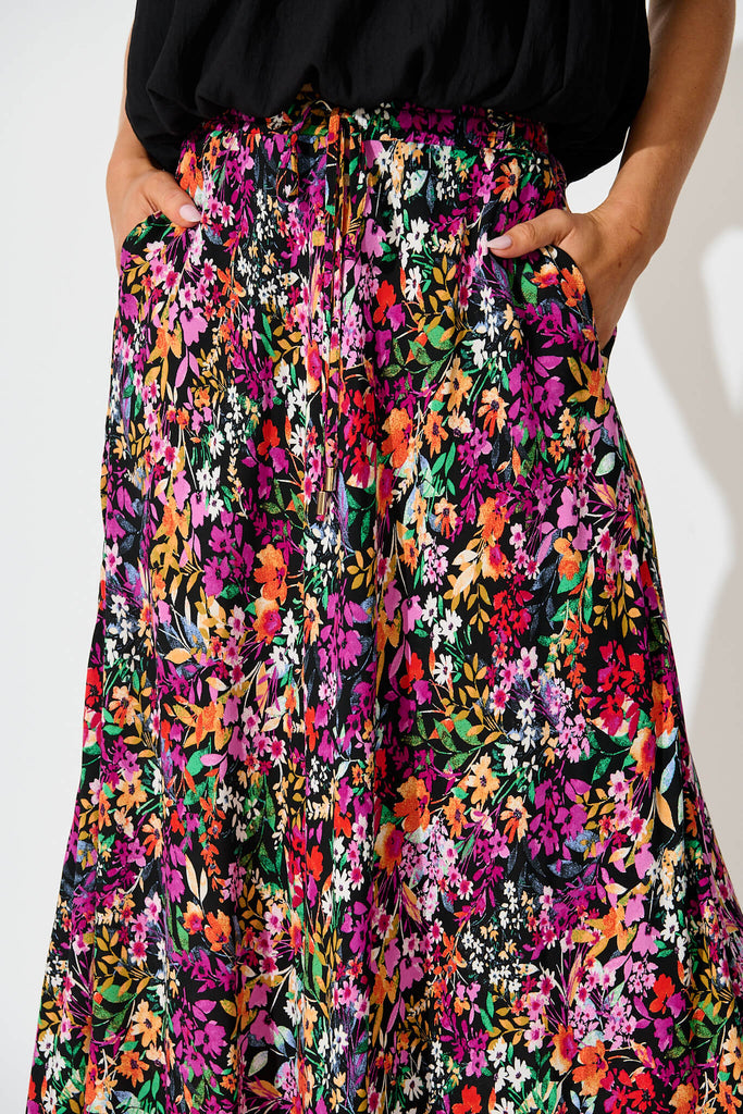 Farrell Maxi Skirt In Black Multi Floral detail