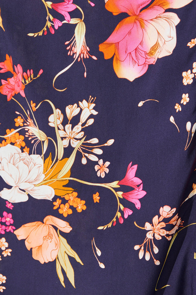 Neroli Midi Shirt Dress In Navy with Multi Floral fabric