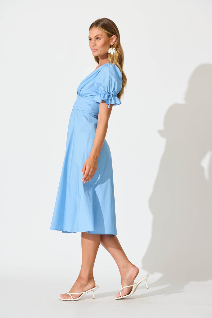 Sunrays Midi Dress in Blue Cotton side