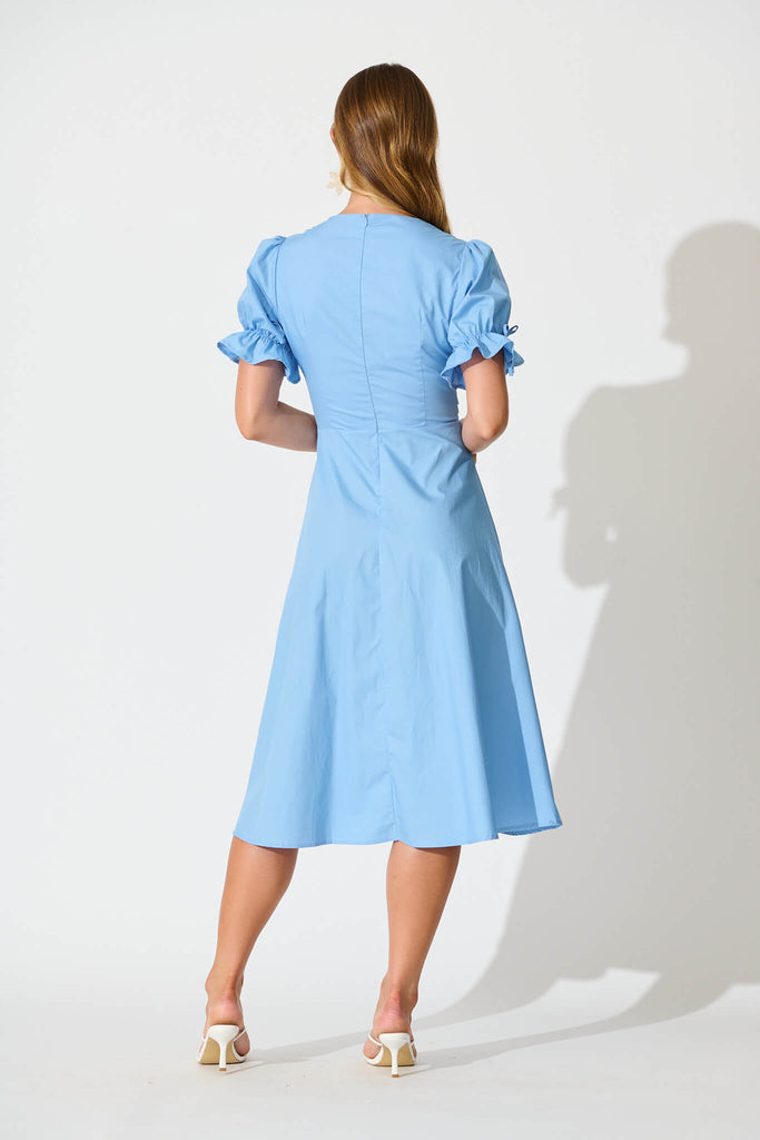 Sunrays Midi Dress in Blue Cotton back