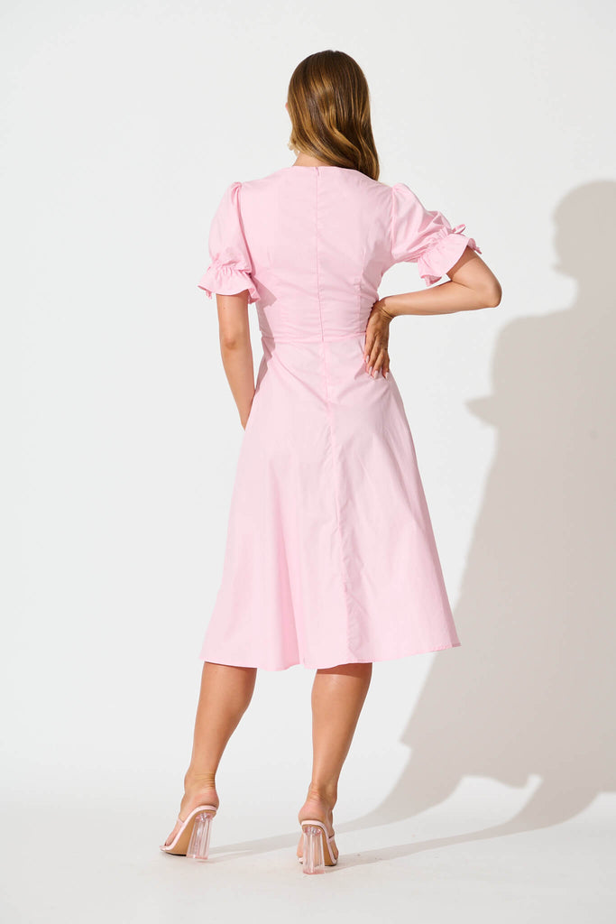 Sunrays Midi Dress in Pink Cotton back